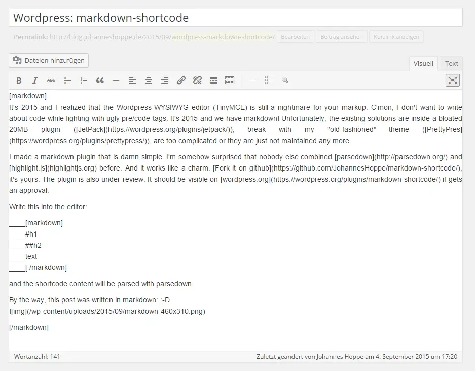 Wordpress: markdown-shortcode