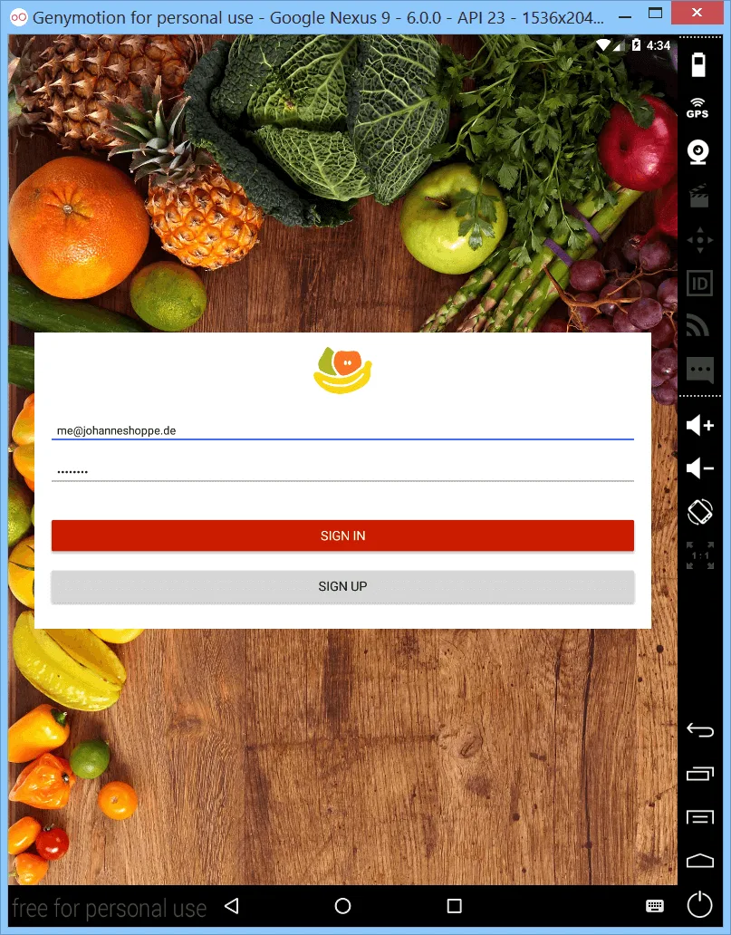 Screenshot Genymotion Groceries